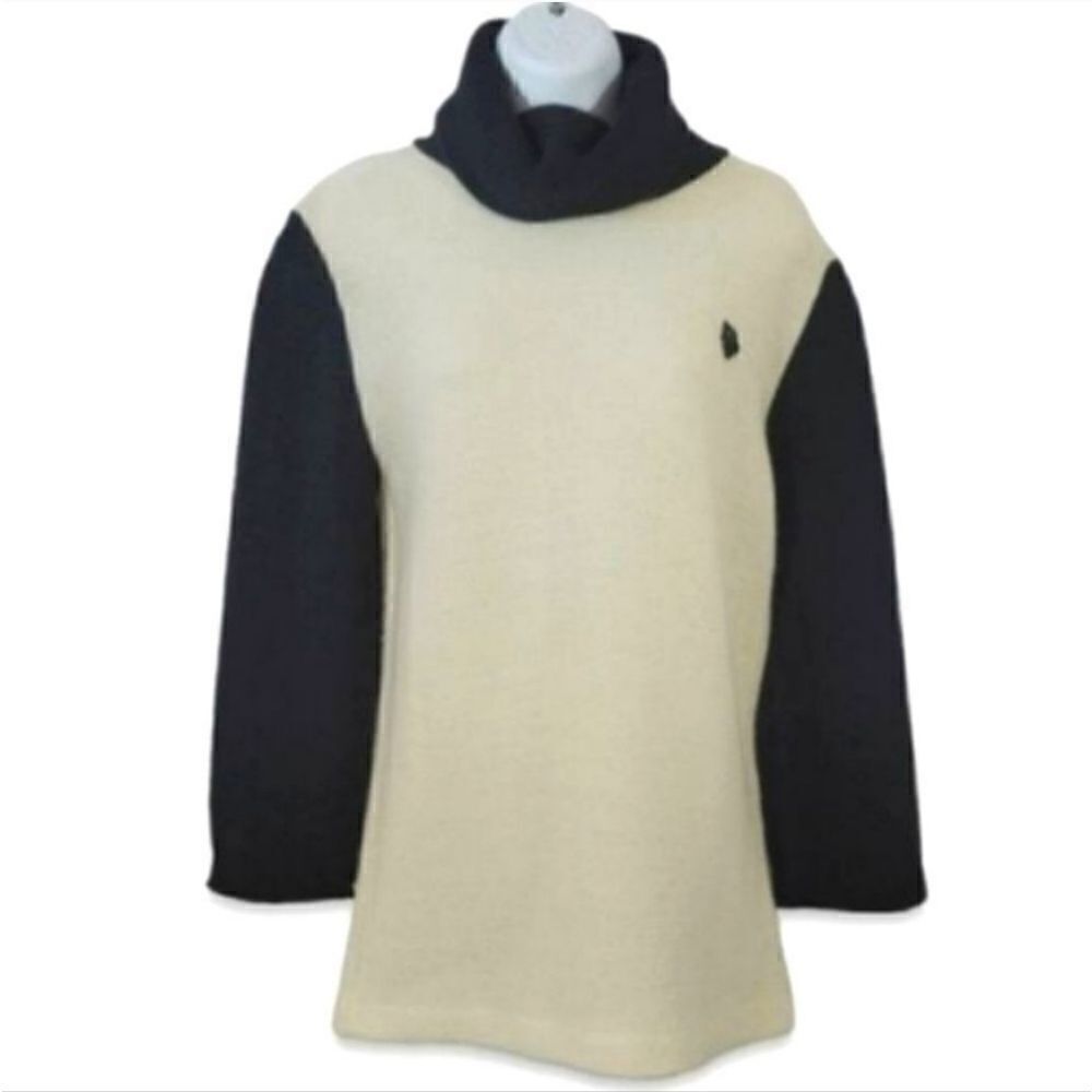 Vintage 60s Christian Dior London Colorblock Turtleneck Sweater in Cream/Black - Picture 3 of 16
